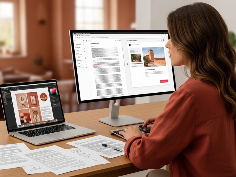 Création de contenu assistée par intelligence artificielle sur écran avec rédacteur humain